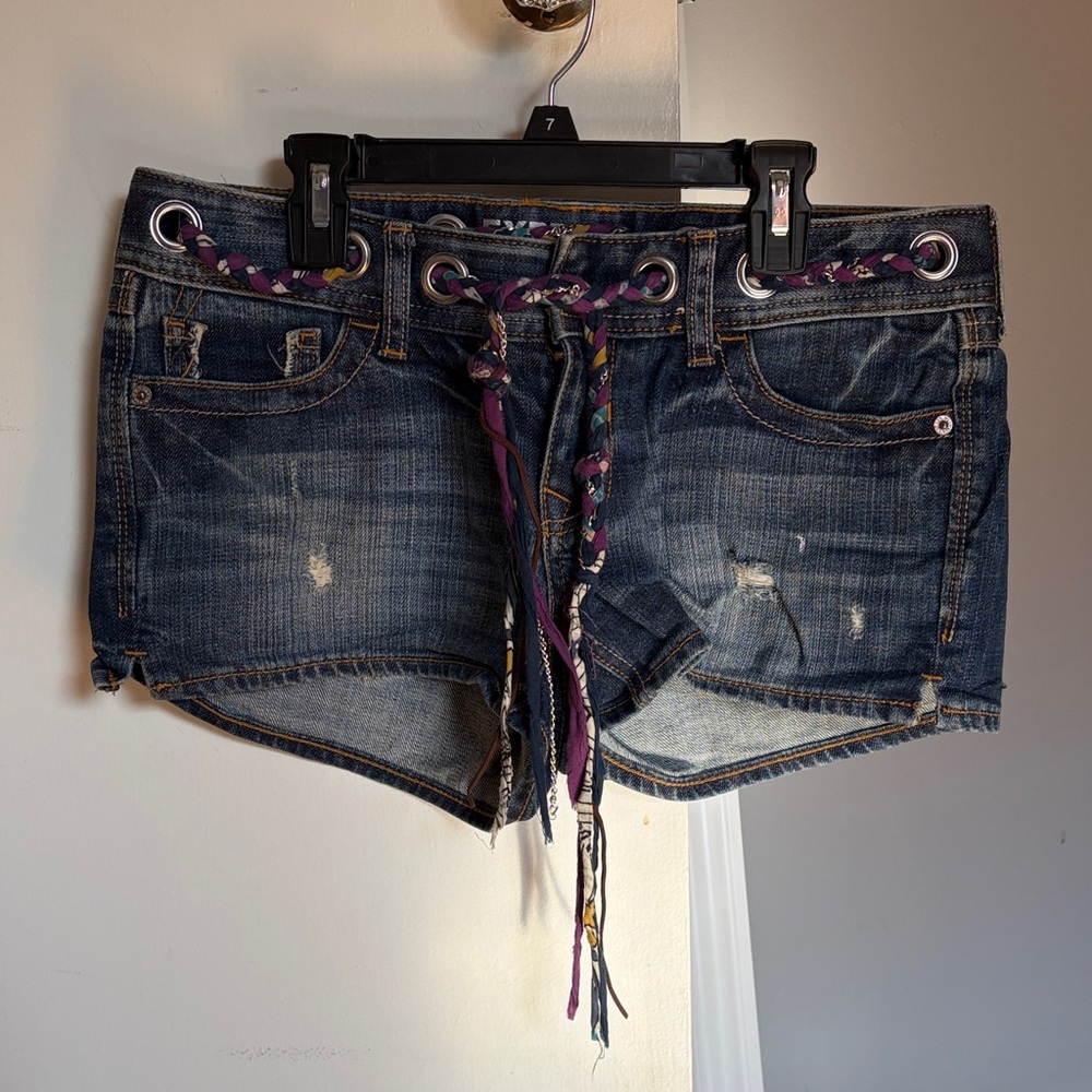 Denim Lace-Up Women Shorts low rise